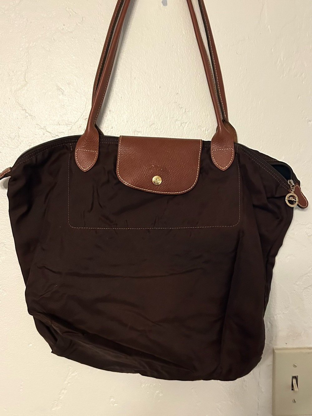 Longchamp Brown Tote with Chestnut Trim